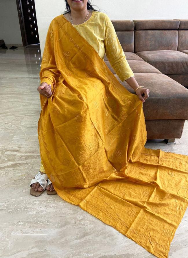 Chanderi Mustard Traditional Wear Sequins Work Dupatta